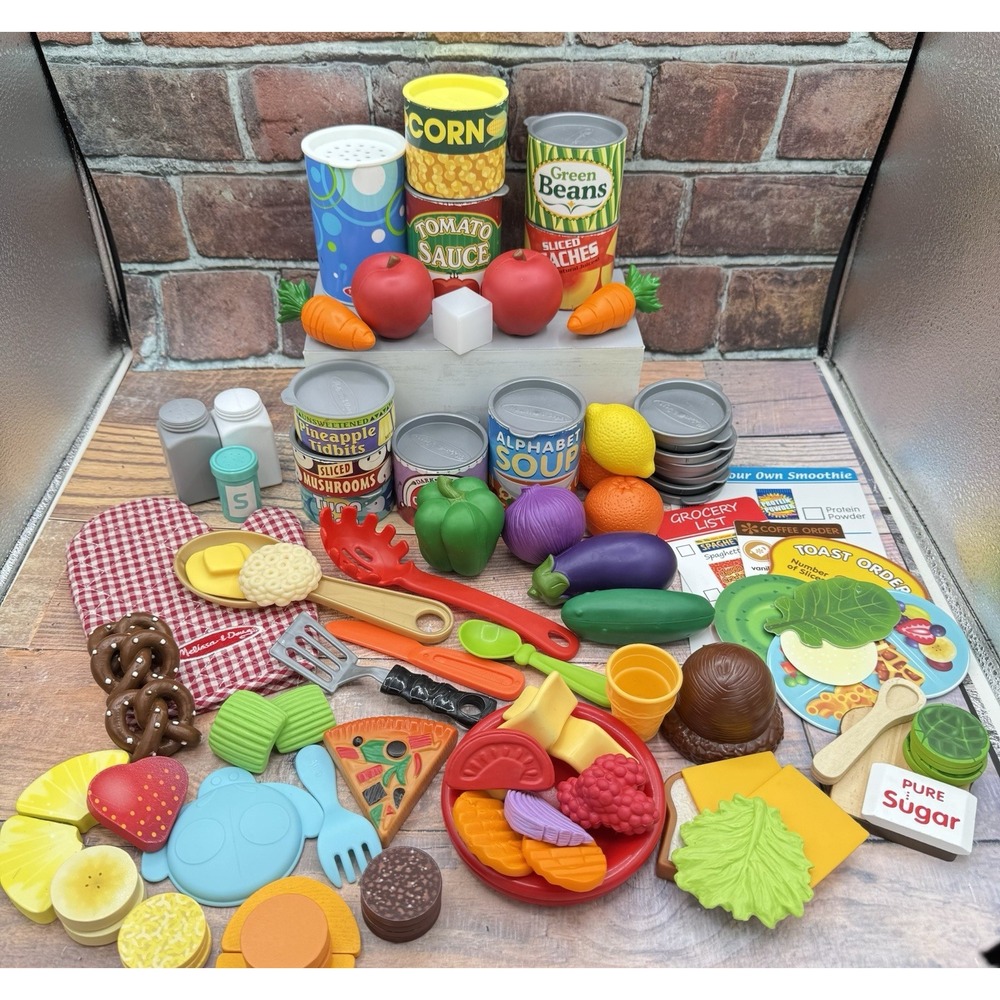 Large Lot Wood Plastic Pretend Play Food Cans Melissa & Doug plus Other Kitchen